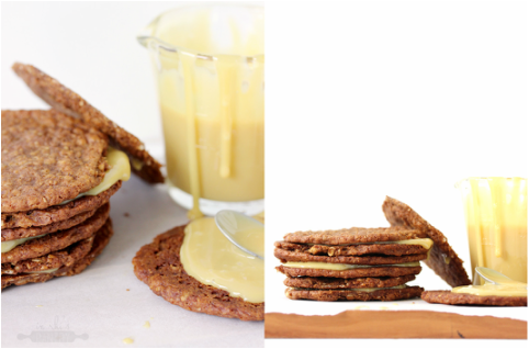 Anzac biscuit and caramel sandwiches
