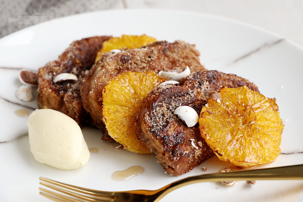 French toast with roasted oranges